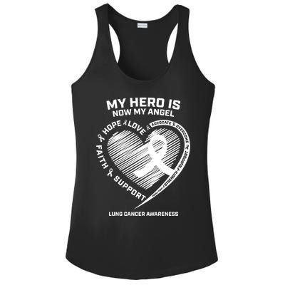 Wings Ribbon My Hero Is Now My Angel Lung Cancer Awareness Gift Ladies PosiCharge Competitor Racerback Tank