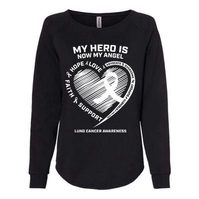 Wings Ribbon My Hero Is Now My Angel Lung Cancer Awareness Gift Womens California Wash Sweatshirt