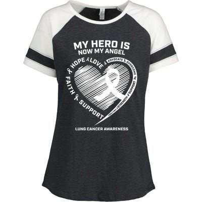 Wings Ribbon My Hero Is Now My Angel Lung Cancer Awareness Gift Enza Ladies Jersey Colorblock Tee