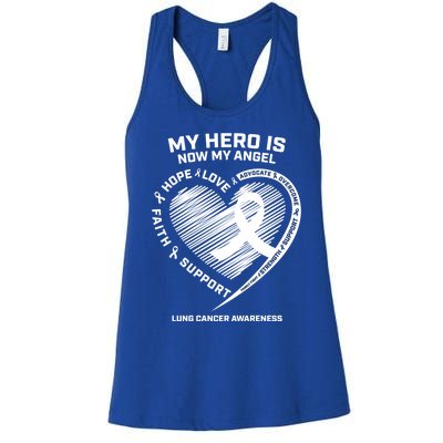 Wings Ribbon My Hero Is Now My Angel Lung Cancer Awareness Gift Women's Racerback Tank