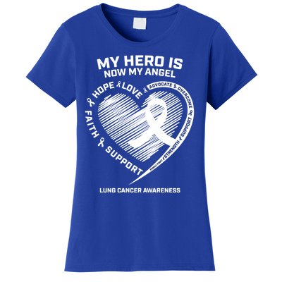 Wings Ribbon My Hero Is Now My Angel Lung Cancer Awareness Gift Women's T-Shirt