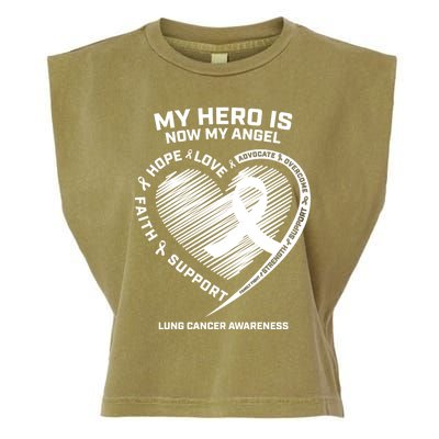 Wings Ribbon My Hero Is Now My Angel Lung Cancer Awareness Gift Garment-Dyed Women's Muscle Tee