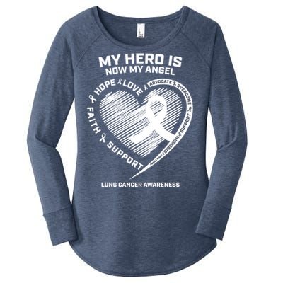 Wings Ribbon My Hero Is Now My Angel Lung Cancer Awareness Gift Women's Perfect Tri Tunic Long Sleeve Shirt