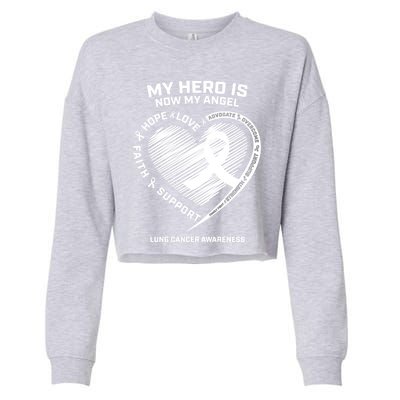 Wings Ribbon My Hero Is Now My Angel Lung Cancer Awareness Gift Cropped Pullover Crew