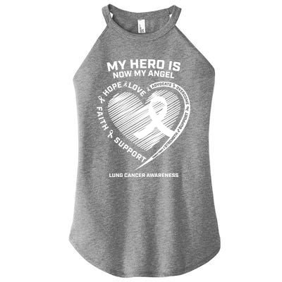 Wings Ribbon My Hero Is Now My Angel Lung Cancer Awareness Gift Women's Perfect Tri Rocker Tank