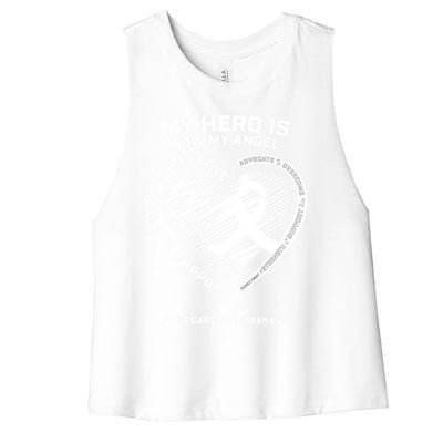 Wings Ribbon My Hero Is Now My Angel Lung Cancer Awareness Gift Women's Racerback Cropped Tank