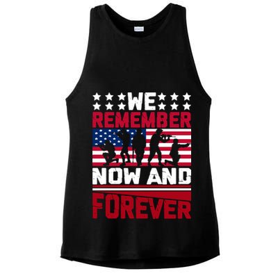 We Remember Now And Forever Gift Memorial Day Ladies PosiCharge Tri-Blend Wicking Tank