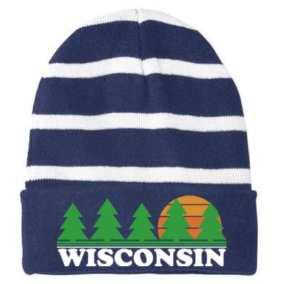 Wisconsin Retro Nature Striped Beanie with Solid Band