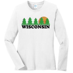 Wisconsin Retro Nature Ladies Long Sleeve Shirt