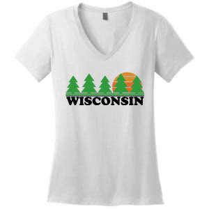 Wisconsin Retro Nature Women's V-Neck T-Shirt