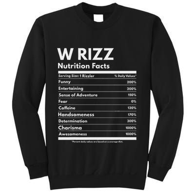 W Rizz Nutrition Facts Funny W Rizz Saying Rizz Sweatshirt