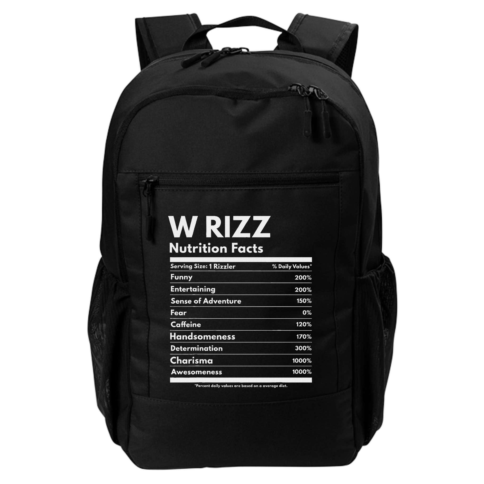W Rizz Nutrition Facts Funny W Rizz Saying Rizz Backpack