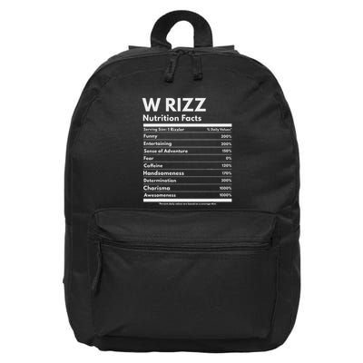 W Rizz Nutrition Facts Funny W Rizz Saying Rizz 16 in Basic Backpack