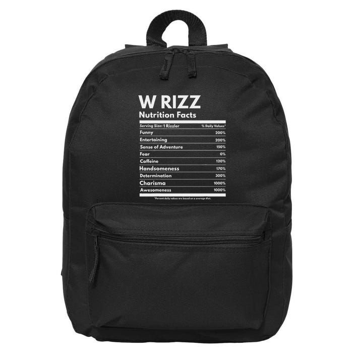 W Rizz Nutrition Facts Funny W Rizz Saying Rizz 16 in Basic Backpack