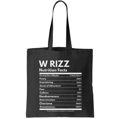 W Rizz Nutrition Facts Funny W Rizz Saying Rizz Bag