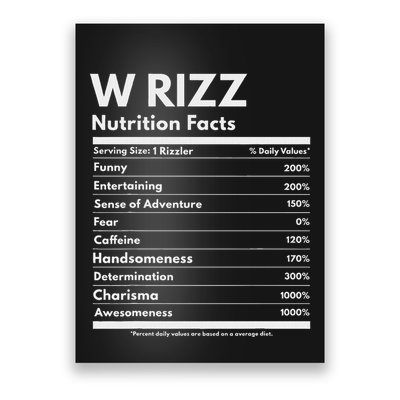 W Rizz Nutrition Facts Funny W Rizz Saying Rizz Poster