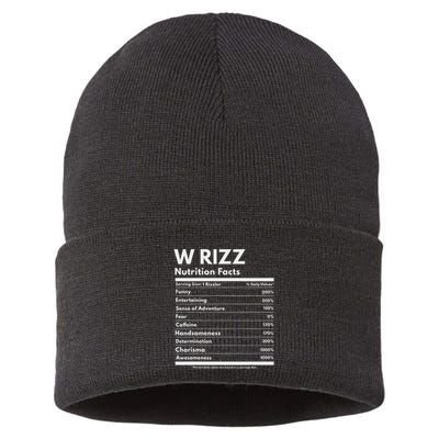 W Rizz Nutrition Facts Funny W Rizz Saying Rizz Sustainable Knit Beanie