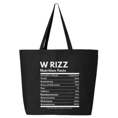W Rizz Nutrition Facts Funny W Rizz Saying Rizz 25L Jumbo Tote