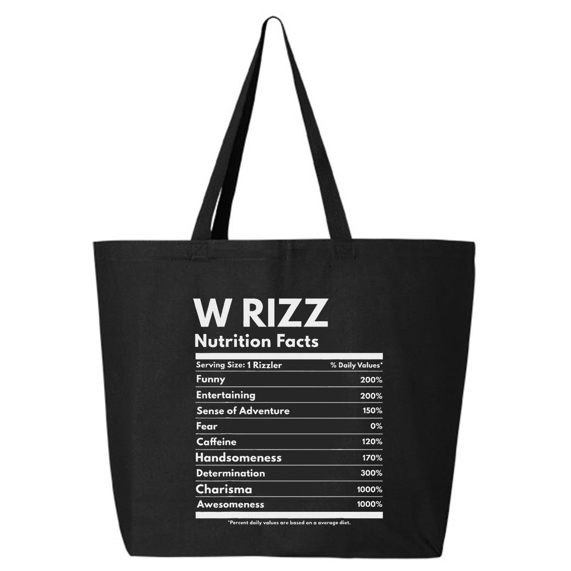 W Rizz Nutrition Facts Funny W Rizz Saying Rizz 25L Jumbo Tote