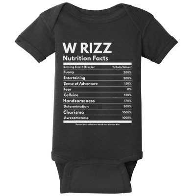 W Rizz Nutrition Facts Funny W Rizz Saying Rizz Baby Bodysuit