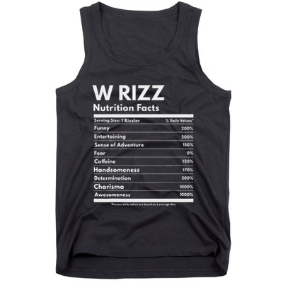 W Rizz Nutrition Facts Funny W Rizz Saying Rizz Tank Top