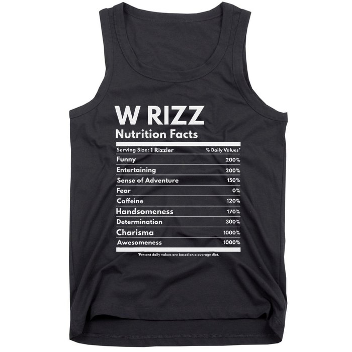 W Rizz Nutrition Facts Funny W Rizz Saying Rizz Tank Top