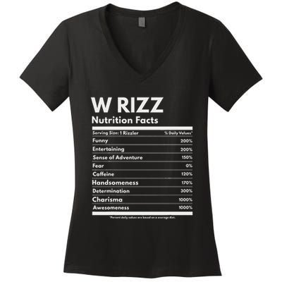 W Rizz Nutrition Facts Funny W Rizz Saying Rizz Women's V-Neck T-Shirt