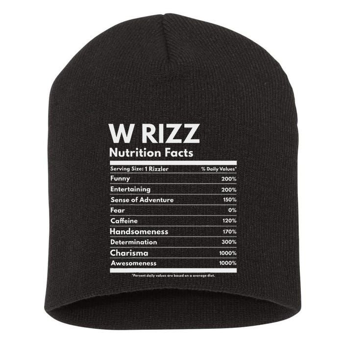 W Rizz Nutrition Facts Funny W Rizz Saying Rizz Short Acrylic Beanie
