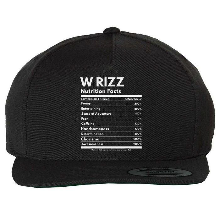 W Rizz Nutrition Facts Funny W Rizz Saying Rizz Wool Snapback Cap