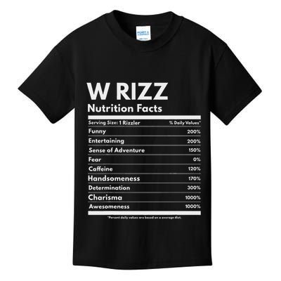W Rizz Nutrition Facts Funny W Rizz Saying Rizz Kids T-Shirt