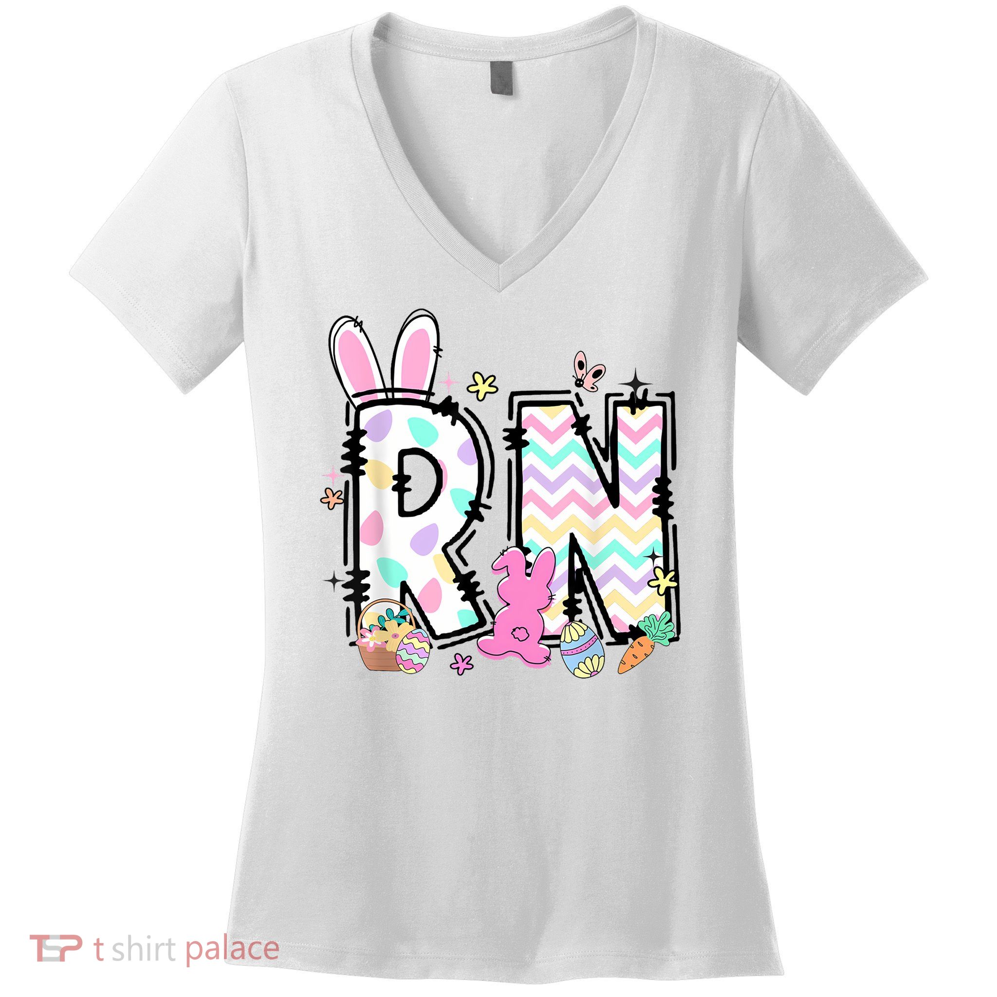 Women Registered Nurse Easter Spring Bunny RN Hospital Staff Women's V-Neck T-Shirt