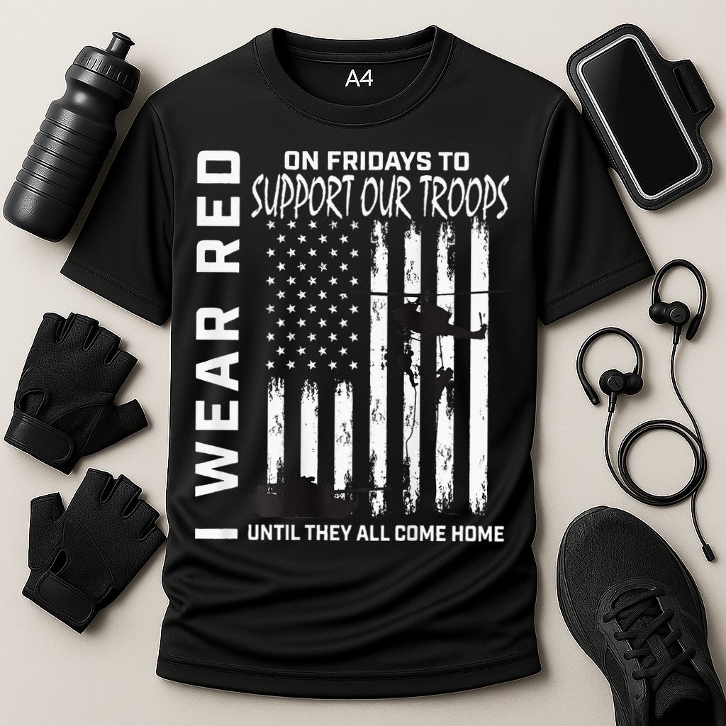 Wear Red On Fridays Military Veteran Support Our Troops Flag Performance Shirt