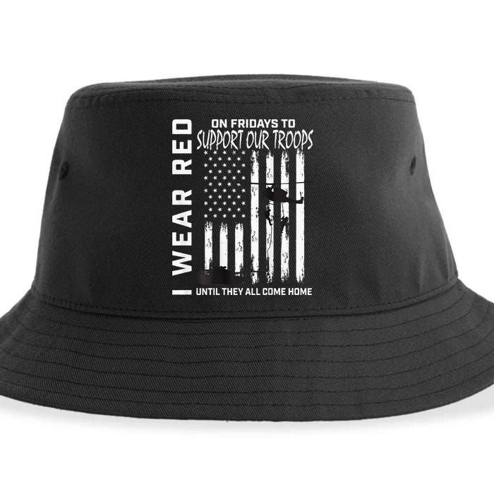 Wear Red On Fridays Military Veteran Support Our Troops Flag Sustainable Bucket Hat