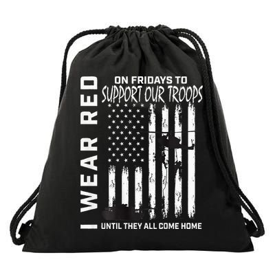 Wear Red On Fridays Military Veteran Support Our Troops Flag Drawstring Bag