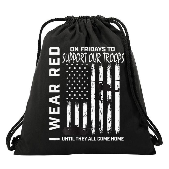 Wear Red On Fridays Military Veteran Support Our Troops Flag Drawstring Bag