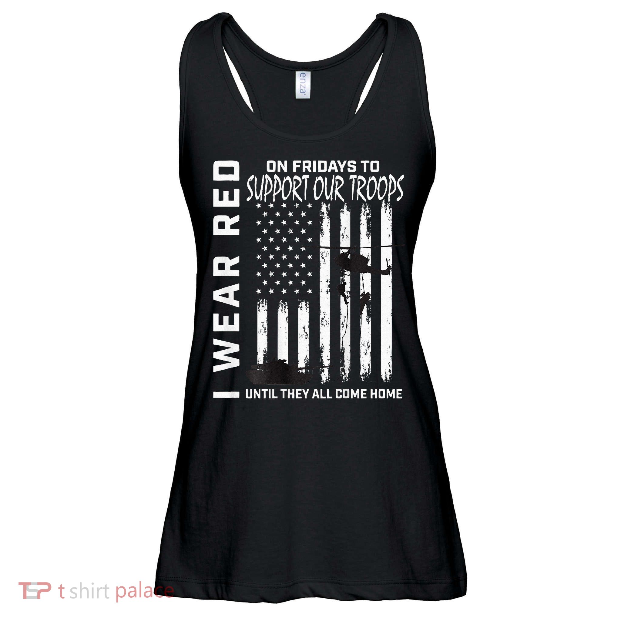Wear Red On Fridays Military Veteran Support Our Troops Flag Ladies Essential Flowy Tank