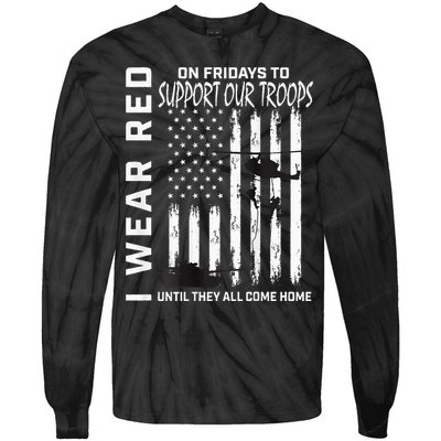 Wear Red On Fridays Military Veteran Support Our Troops Flag Tie-Dye Long Sleeve Shirt