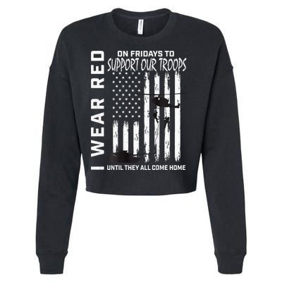 Wear Red On Fridays Military Veteran Support Our Troops Flag Cropped Pullover Crew