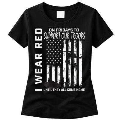 Wear Red On Fridays Military Veteran Support Our Troops Flag Womens T-Shirt