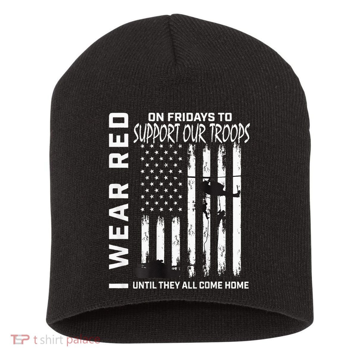 Wear Red On Fridays Military Veteran Support Our Troops Flag Short Acrylic Beanie