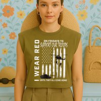 Wear Red On Fridays Military Veteran Support Our Troops Flag Garment-Dyed Women's Muscle Tee
