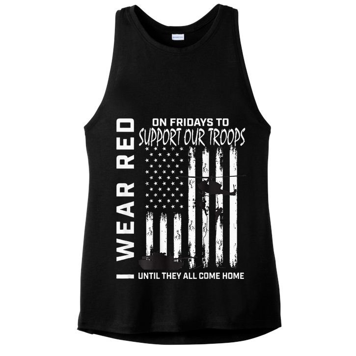 Wear Red On Fridays Military Veteran Support Our Troops Flag Ladies PosiCharge Tri-Blend Wicking Tank