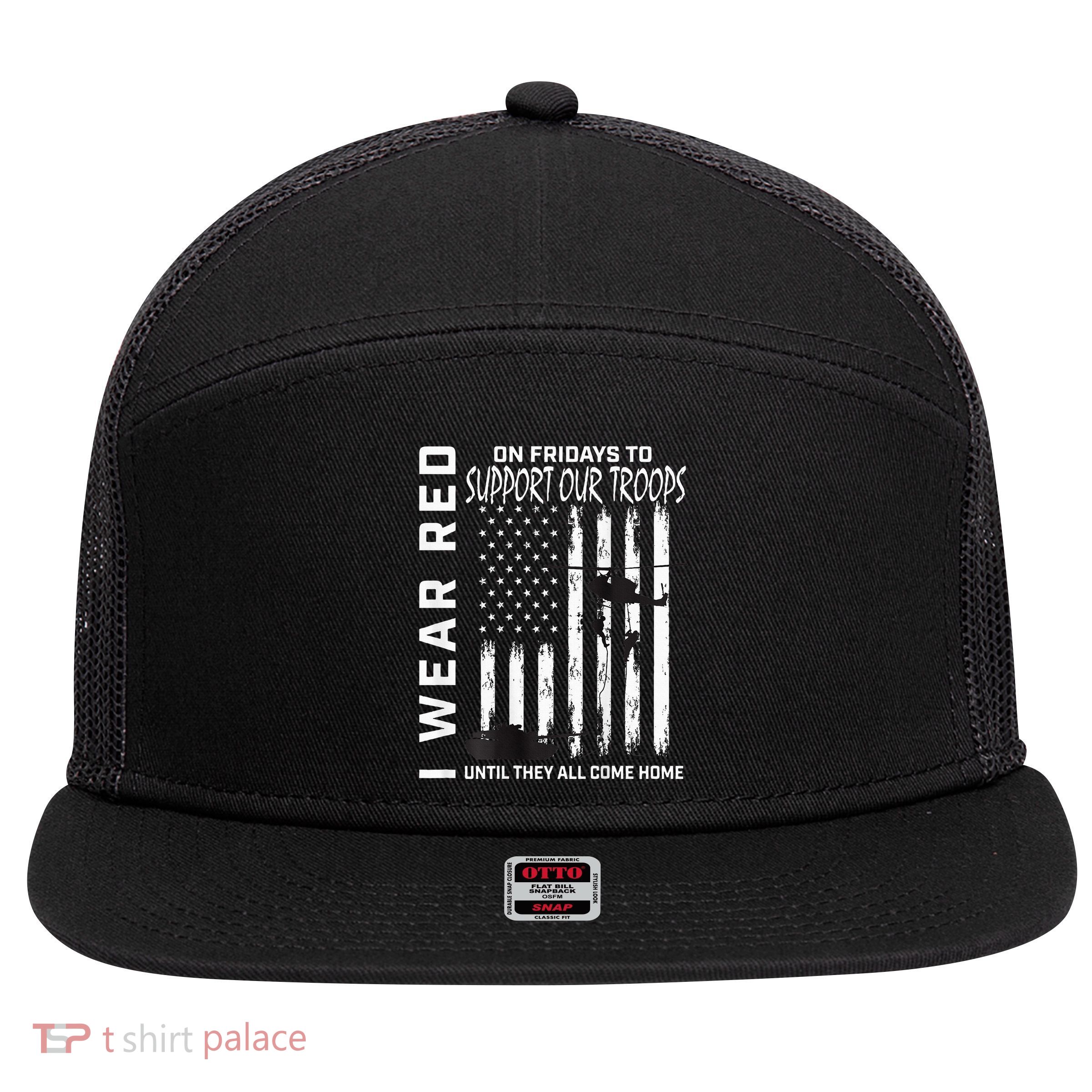 Wear Red On Fridays Military Veteran Support Our Troops Flag 7 Panel Mesh Trucker Snapback Hat