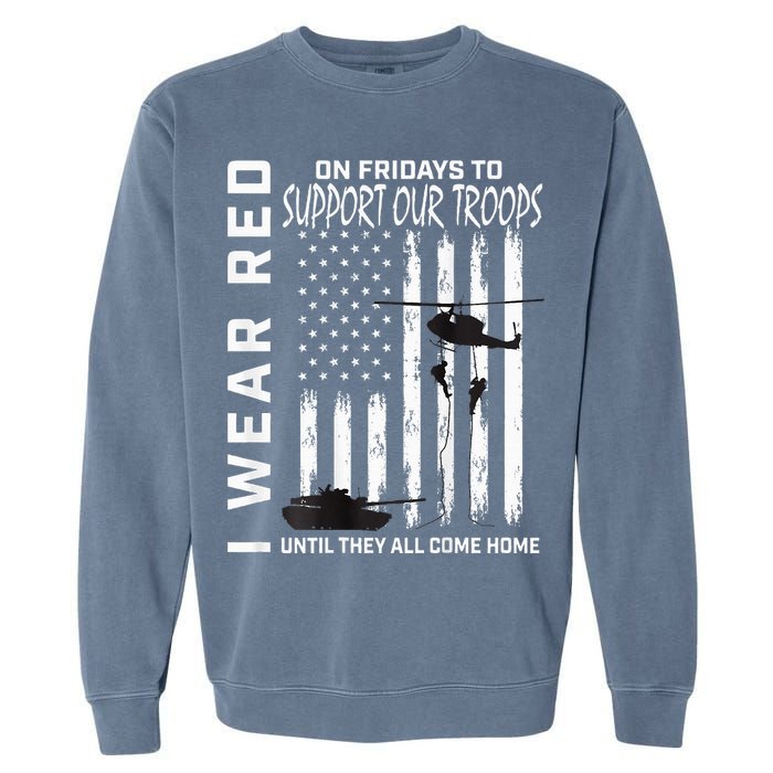 Wear Red On Fridays Military Veteran Support Our Troops Flag Garment-Dyed Sweatshirt