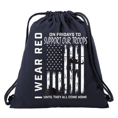 Wear Red On Fridays Military Veteran Support Our Troops Flag Drawstring Bag