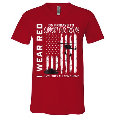 Wear Red On Fridays Military Veteran Support Our Troops Flag V-Neck T-Shirt