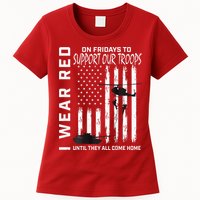 Wear Red On Fridays Military Veteran Support Our Troops Flag Womens T-Shirt