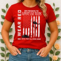 Wear Red On Fridays Military Veteran Support Our Troops Flag Womens T-Shirt