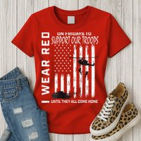 Wear Red On Fridays Military Veteran Support Our Troops Flag Womens T-Shirt