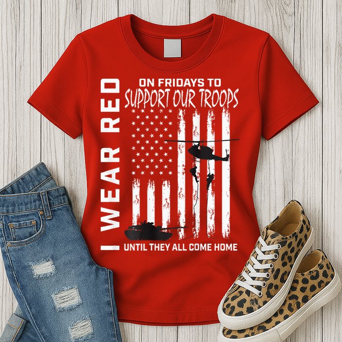Wear Red On Fridays Military Veteran Support Our Troops Flag Womens T-Shirt